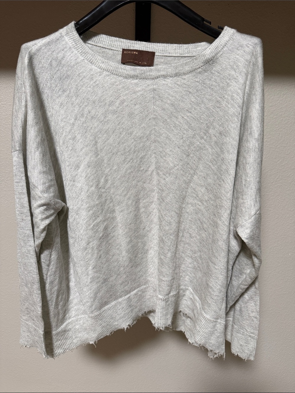 Kerisma Women S/M grey gray Lawson Sweater Top Ripped Hem Detail Crewneck Wool